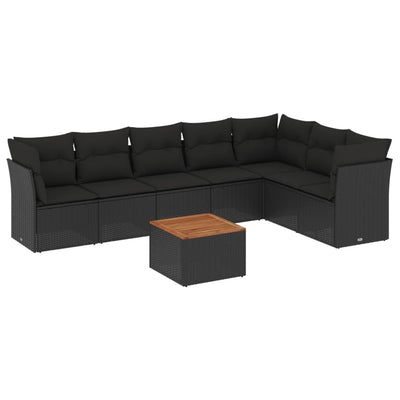 8 Piece Garden Sofa Set with Cushions Black Poly Rattan Payday Deals