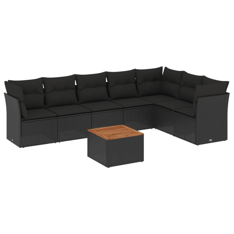 8 Piece Garden Sofa Set with Cushions Black Poly Rattan Payday Deals