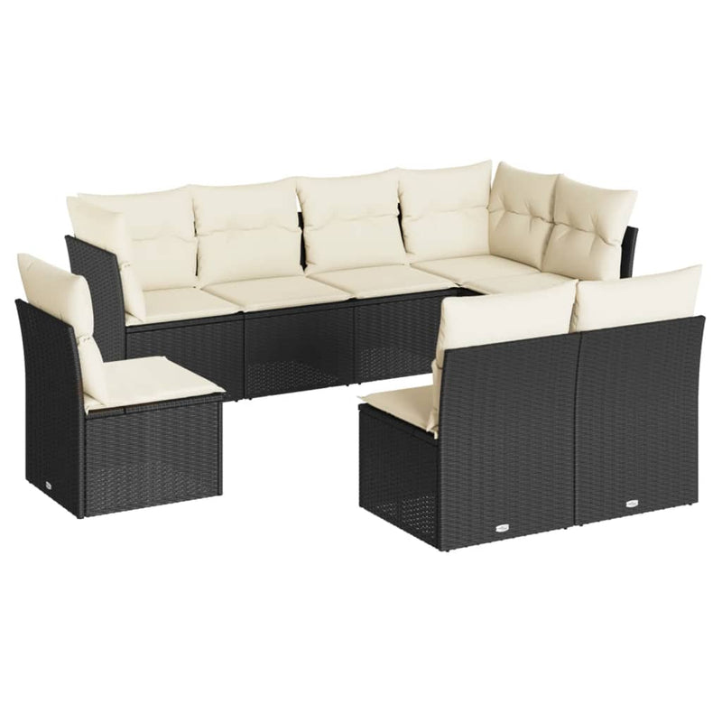 8 Piece Garden Sofa Set with Cushions Black Poly Rattan Payday Deals