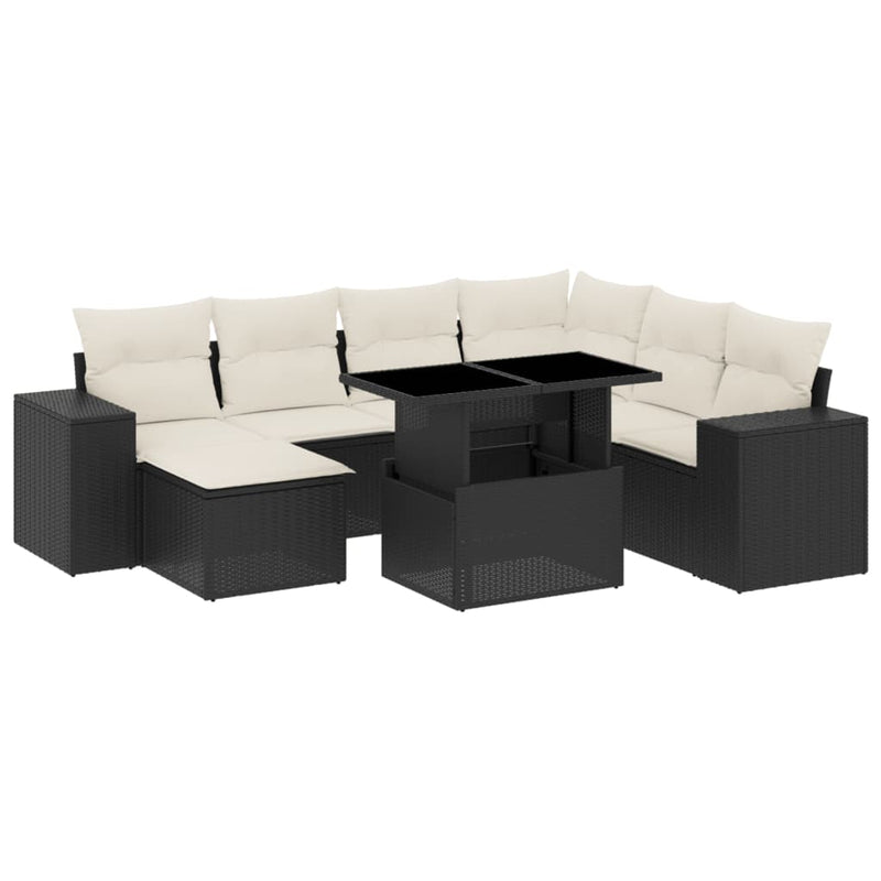 8 Piece Garden Sofa Set with Cushions Black Poly Rattan Payday Deals