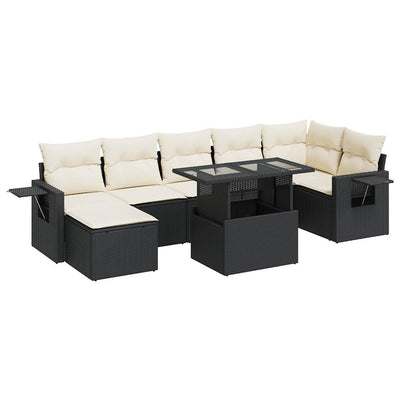 8 Piece Garden Sofa Set with Cushions Black Poly Rattan Payday Deals