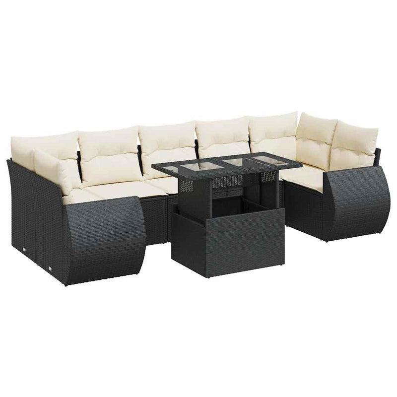 8 Piece Garden Sofa Set with Cushions Black Poly Rattan Payday Deals