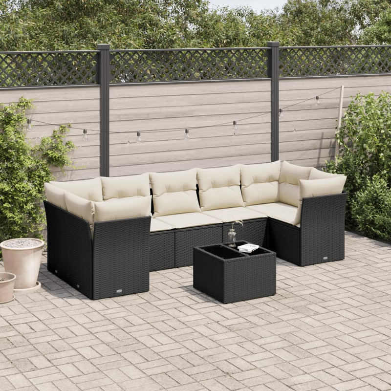 8 Piece Garden Sofa Set with Cushions Black Poly Rattan Payday Deals