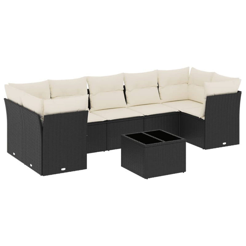 8 Piece Garden Sofa Set with Cushions Black Poly Rattan Payday Deals