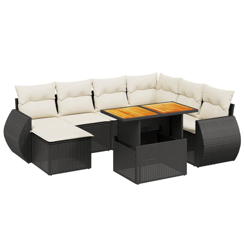 8 Piece Garden Sofa Set with Cushions Black Poly Rattan Payday Deals