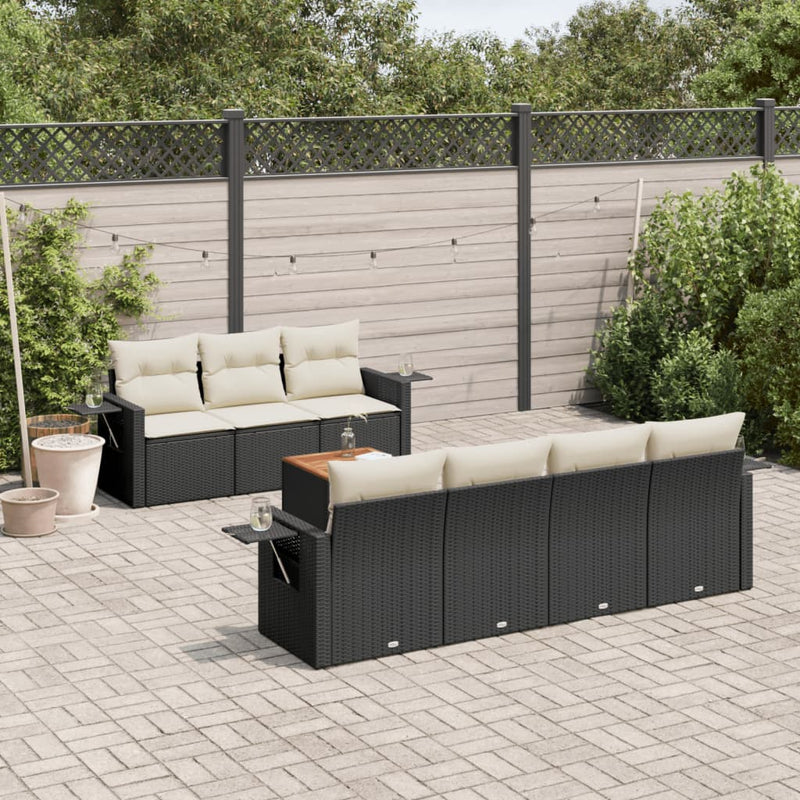 8 Piece Garden Sofa Set with Cushions Black Poly Rattan Payday Deals