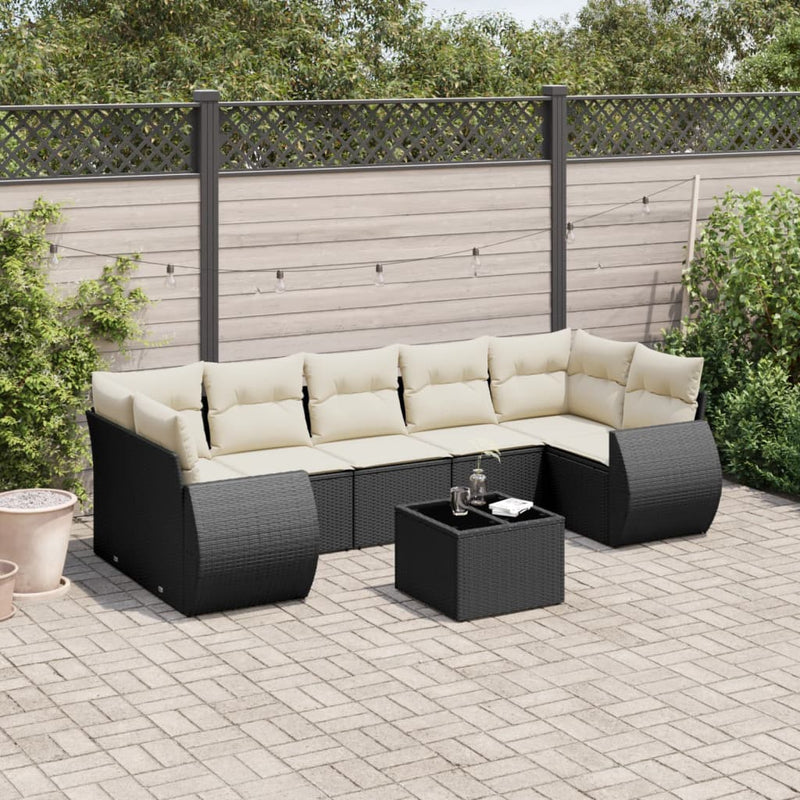 8 Piece Garden Sofa Set with Cushions Black Poly Rattan Payday Deals