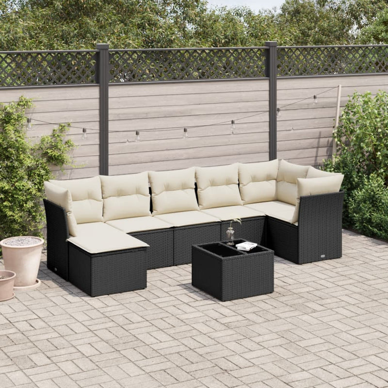 8 Piece Garden Sofa Set with Cushions Black Poly Rattan Payday Deals