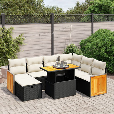 8 Piece Garden Sofa Set with Cushions Black Poly Rattan