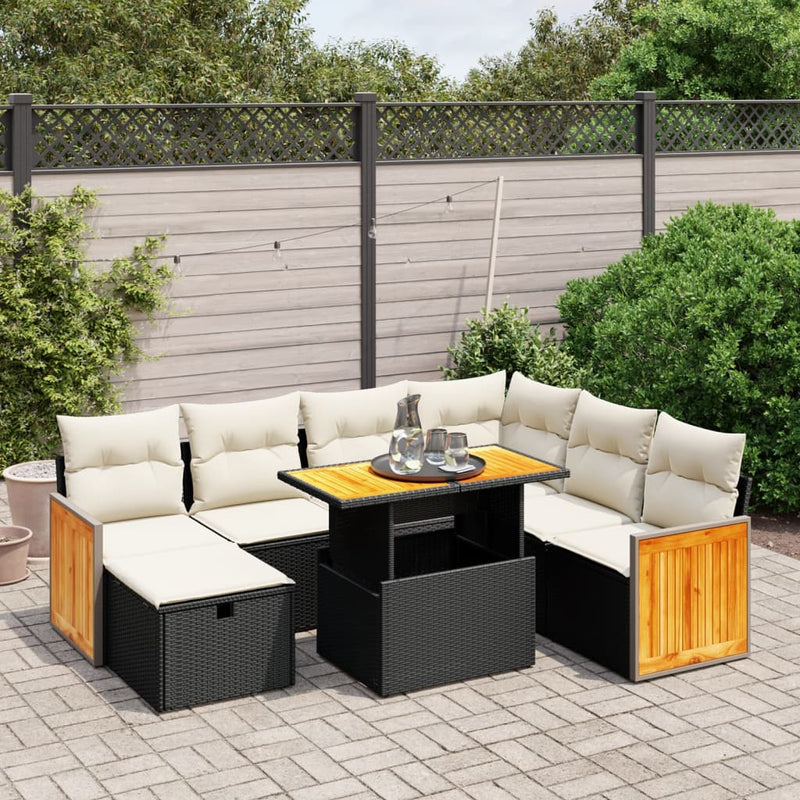 8 Piece Garden Sofa Set with Cushions Black Poly Rattan Payday Deals