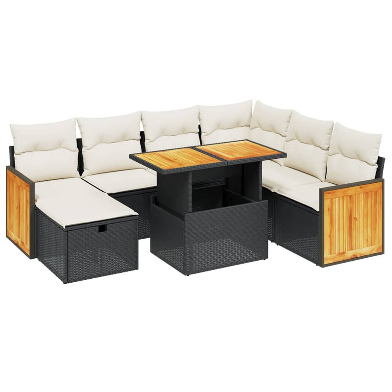 8 Piece Garden Sofa Set with Cushions Black Poly Rattan Payday Deals