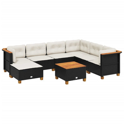 8 Piece Garden Sofa Set with Cushions Black Poly Rattan Payday Deals