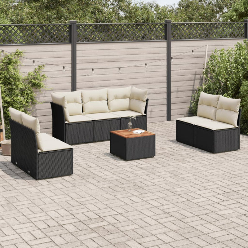 8 Piece Garden Sofa Set with Cushions Black Poly Rattan Payday Deals