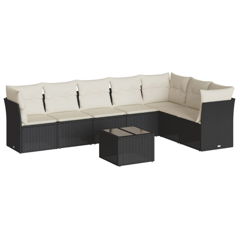 8 Piece Garden Sofa Set with Cushions Black Poly Rattan Payday Deals