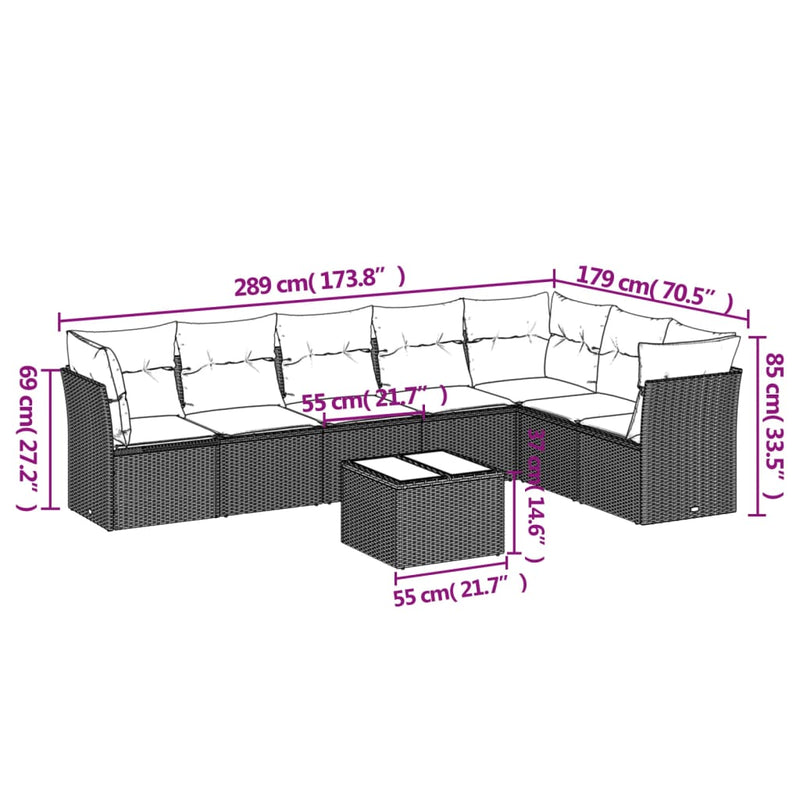 8 Piece Garden Sofa Set with Cushions Black Poly Rattan Payday Deals