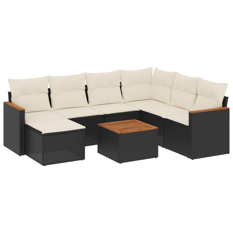 8 Piece Garden Sofa Set with Cushions Black Poly Rattan Payday Deals