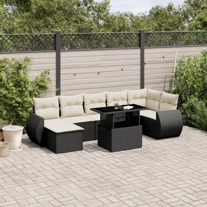 8 Piece Garden Sofa Set with Cushions Black Poly Rattan Payday Deals