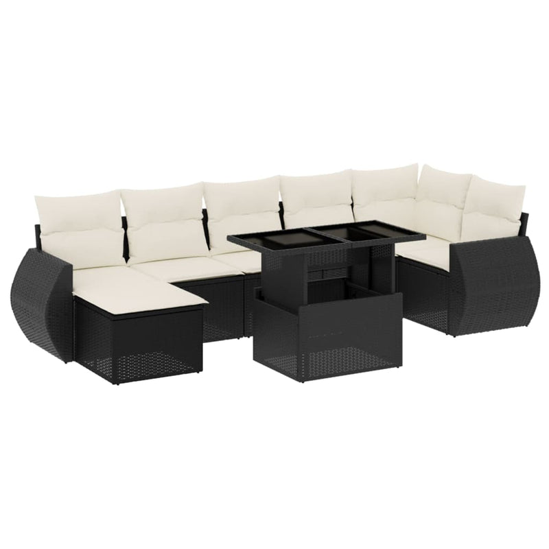 8 Piece Garden Sofa Set with Cushions Black Poly Rattan Payday Deals