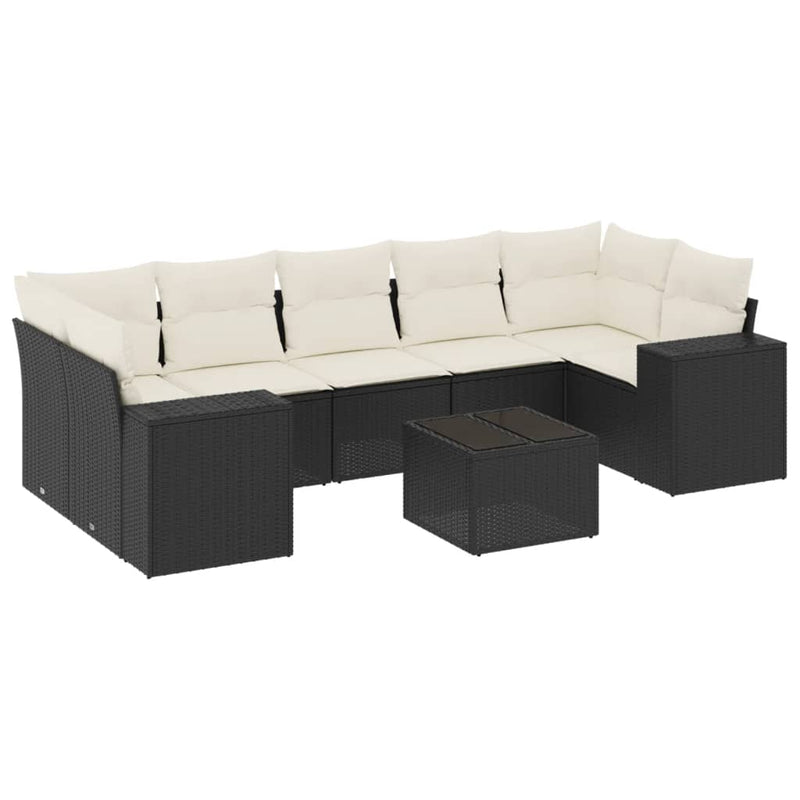 8 Piece Garden Sofa Set with Cushions Black Poly Rattan Payday Deals