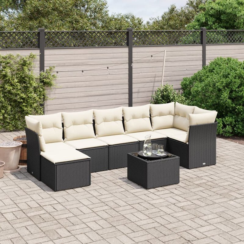 8 Piece Garden Sofa Set with Cushions Black Poly Rattan Payday Deals
