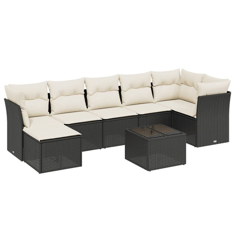 8 Piece Garden Sofa Set with Cushions Black Poly Rattan Payday Deals