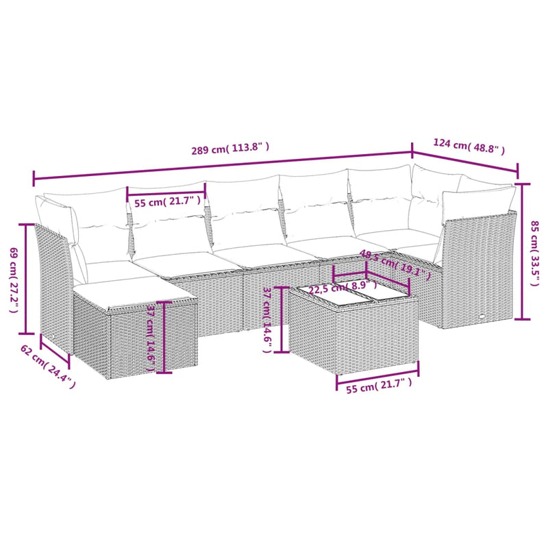8 Piece Garden Sofa Set with Cushions Black Poly Rattan Payday Deals