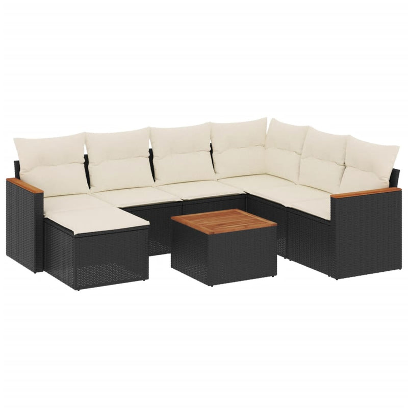 8 Piece Garden Sofa Set with Cushions Black Poly Rattan Payday Deals