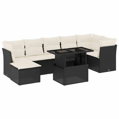 8 Piece Garden Sofa Set with Cushions Black Poly Rattan Payday Deals