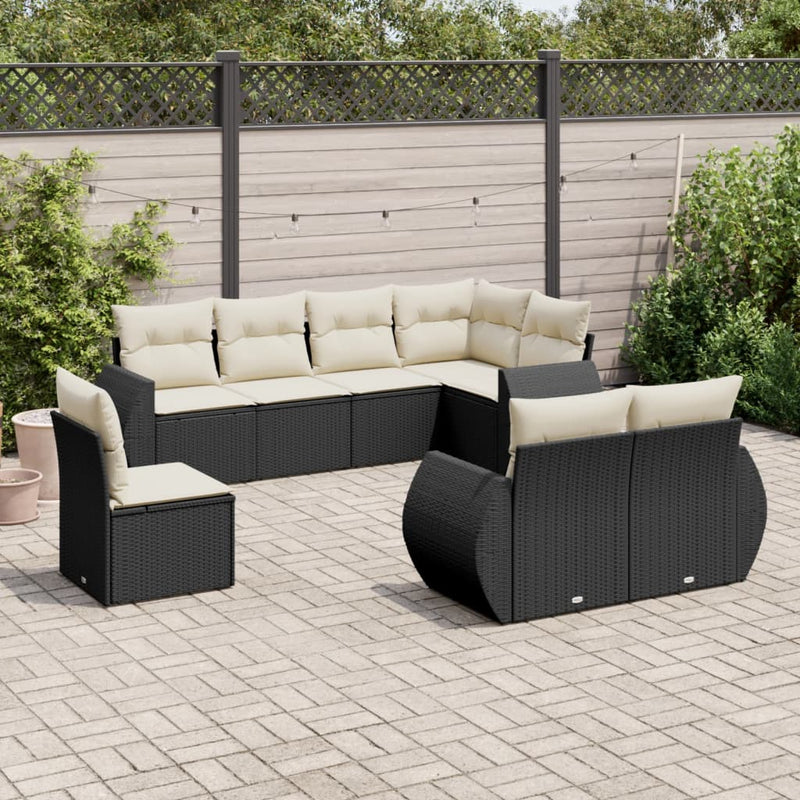 8 Piece Garden Sofa Set with Cushions Black Poly Rattan Payday Deals