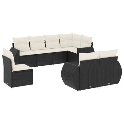 8 Piece Garden Sofa Set with Cushions Black Poly Rattan Payday Deals