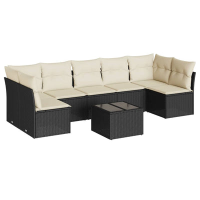 8 Piece Garden Sofa Set with Cushions Black Poly Rattan Payday Deals