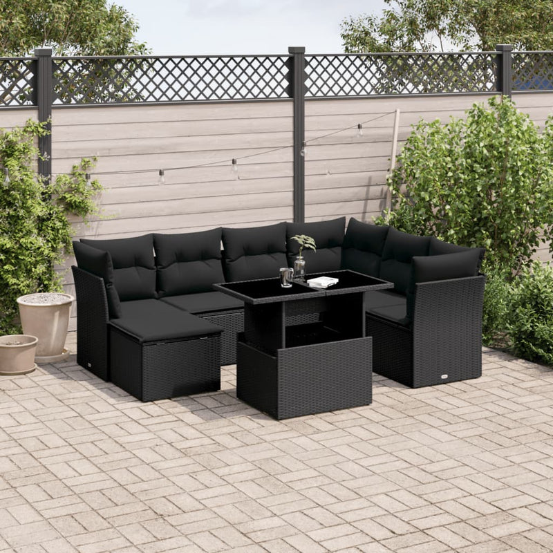 8 Piece Garden Sofa Set with Cushions Black Poly Rattan Payday Deals