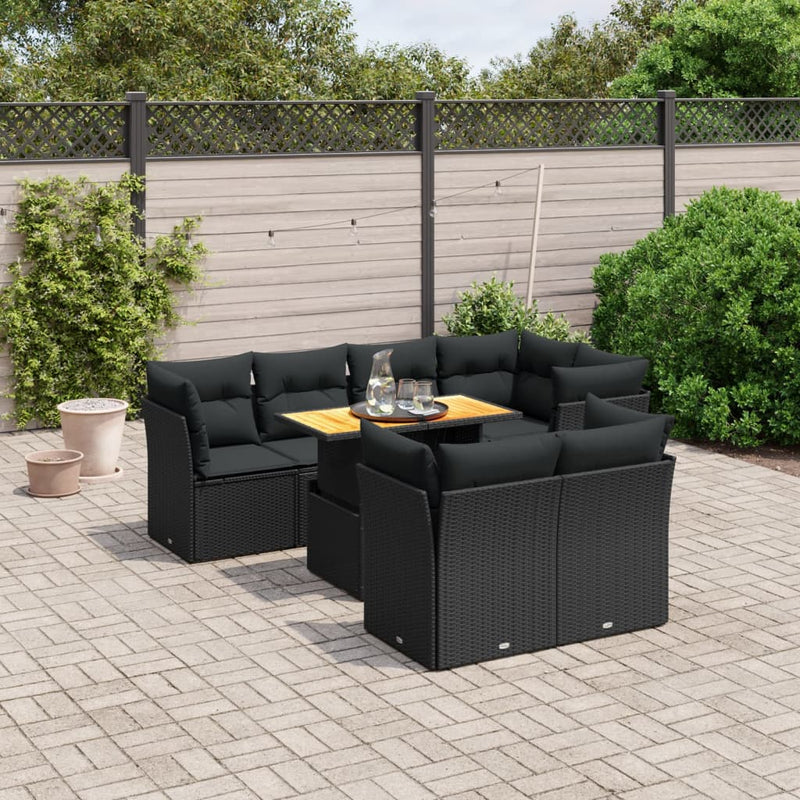 8 Piece Garden Sofa Set with Cushions Black Poly Rattan Payday Deals