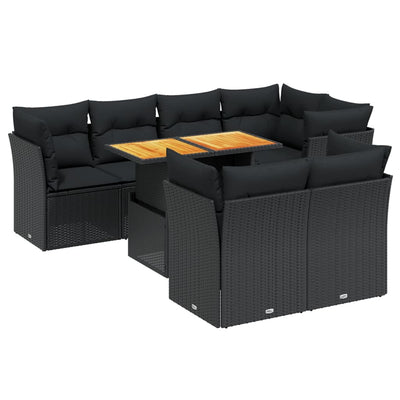 8 Piece Garden Sofa Set with Cushions Black Poly Rattan Payday Deals