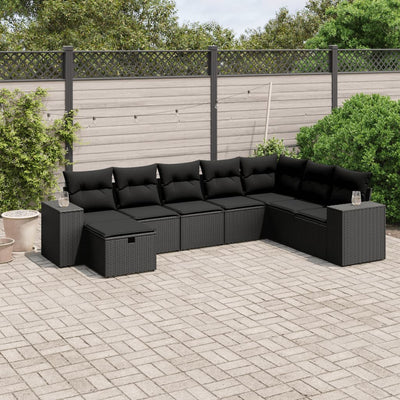 8 Piece Garden Sofa Set with Cushions Black Poly Rattan Payday Deals