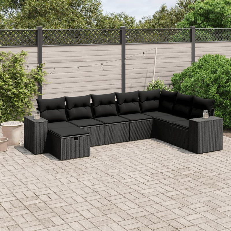 8 Piece Garden Sofa Set with Cushions Black Poly Rattan Payday Deals