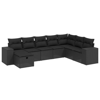 8 Piece Garden Sofa Set with Cushions Black Poly Rattan Payday Deals