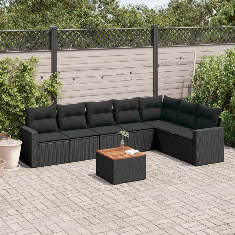 8 Piece Garden Sofa Set with Cushions Black Poly Rattan Payday Deals