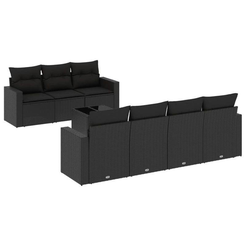 8 Piece Garden Sofa Set with Cushions Black Poly Rattan Payday Deals