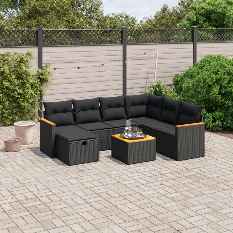 8 Piece Garden Sofa Set with Cushions Black Poly Rattan Payday Deals