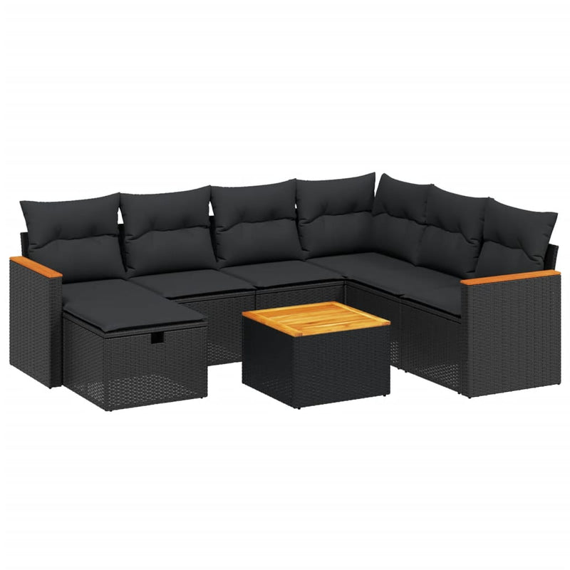 8 Piece Garden Sofa Set with Cushions Black Poly Rattan Payday Deals