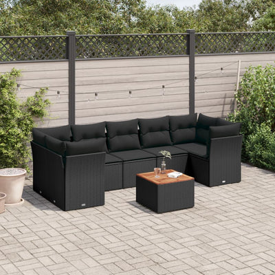 8 Piece Garden Sofa Set with Cushions Black Poly Rattan