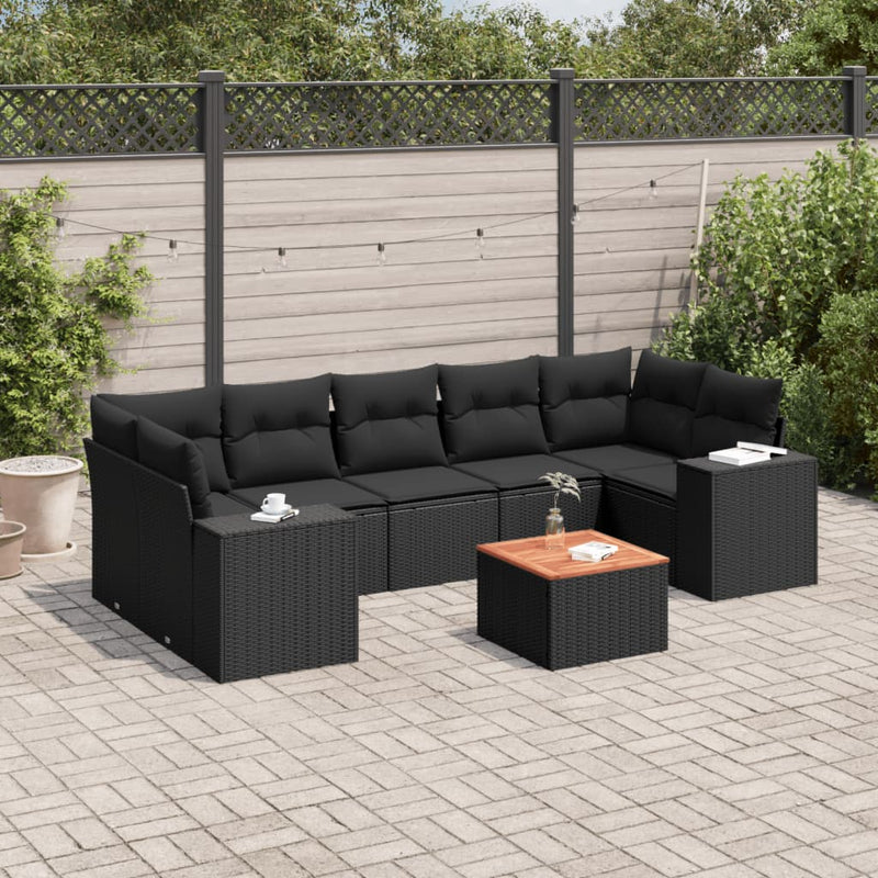 8 Piece Garden Sofa Set with Cushions Black Poly Rattan Payday Deals