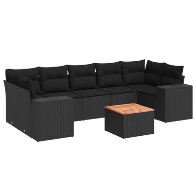 8 Piece Garden Sofa Set with Cushions Black Poly Rattan Payday Deals