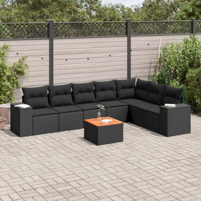 8 Piece Garden Sofa Set with Cushions Black Poly Rattan