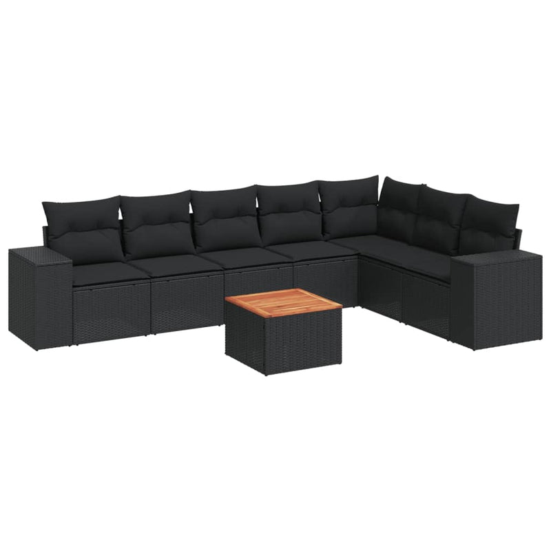 8 Piece Garden Sofa Set with Cushions Black Poly Rattan Payday Deals