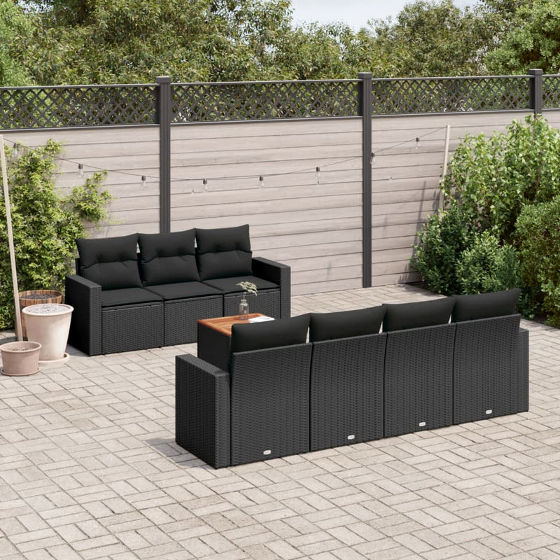 8 Piece Garden Sofa Set with Cushions Black Poly Rattan Payday Deals