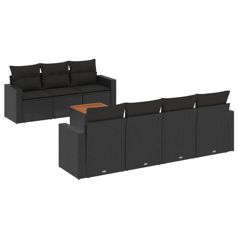 8 Piece Garden Sofa Set with Cushions Black Poly Rattan Payday Deals