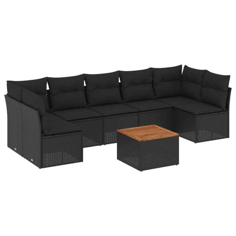 8 Piece Garden Sofa Set with Cushions Black Poly Rattan Payday Deals