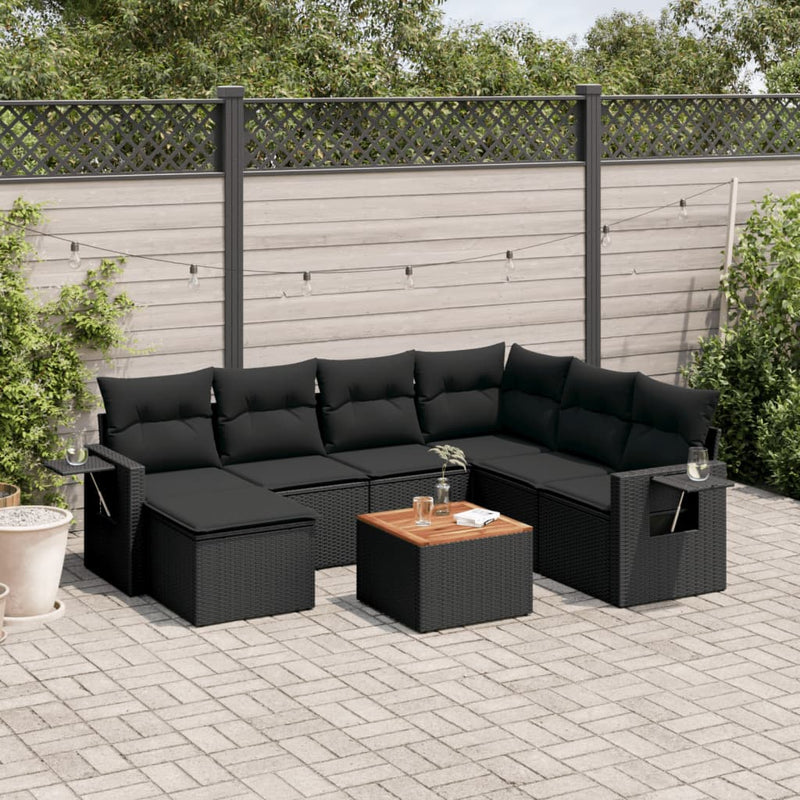 8 Piece Garden Sofa Set with Cushions Black Poly Rattan Payday Deals